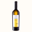 Bottiglia di vino bianco con etichetta bianca e gialla. Sul fronte il logo di un'anatra in volo con sotto il nome "Placido".